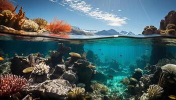 ai généré sous-marin récif poisson dans la nature bleu aquatique paysage généré par ai photo