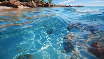 ai généré sous-marin aventure nager avec poisson dans tropical bleu des eaux généré par ai photo