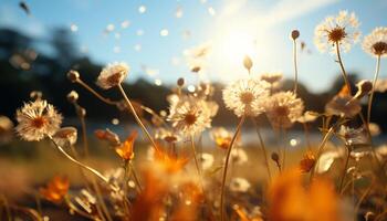 ai généré brillant Jaune Marguerite fleurs dans tranquille prairie, vibrant été scène généré par ai photo