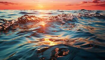 ai généré le coucher du soleil plus de le eau, vagues reflétant le beauté de la nature généré par ai photo