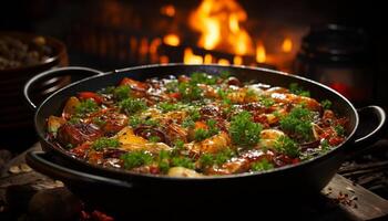 ai généré grillé Viande et des légumes sur une rustique fait maison barbecue généré par ai photo