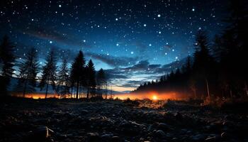 ai généré tranquille scène étoile Piste illumine neigeux Montagne de pointe à crépuscule généré par ai photo
