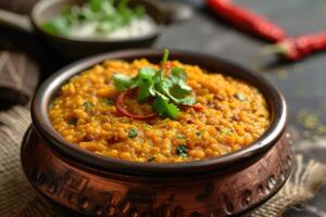 ai généré khichdi ou khichri est une plat dans Sud asiatique cuisine fabriqué de riz et Lentilles avec nombreux variantes. génératif ai photo