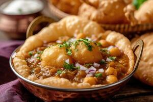 ai généré Nord Indien délices, se livrer dans le irrésistible cholé bhature. génératif ai photo