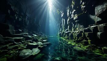 ai généré sous-marin Roche révèle mystérieux foncé beauté dans la nature aventure généré par ai photo