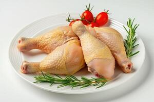 ai généré brut poulet sur blanc cuisine Contexte. génératif ai photo