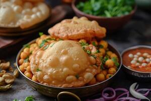 ai généré Nord Indien délices, se livrer dans le irrésistible cholé bhature. génératif ai photo