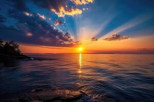 ai généré magnifique le coucher du soleil plus de Lac supérieur. génératif ai photo