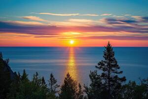 ai généré magnifique le coucher du soleil plus de Lac supérieur. génératif ai photo