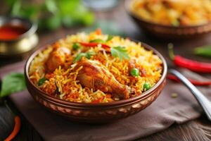 ai généré Royal festin, Maître le art de poulet biryani à maison. génératif ai photo