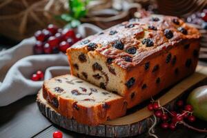 ai généré fait maison fruit gâteau avec raisins secs photo