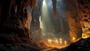 ai généré majestueux Montagne la grotte révèle mystérieux beauté dans la nature obscurité généré par ai photo