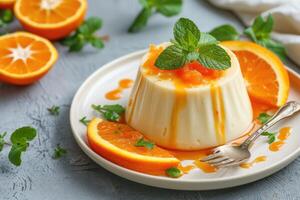 ai généré piquant délices, panna cotta avec acidulé Orange sauce. génératif ai photo