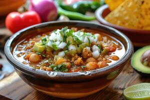 ai généré soupe avec une torsion, découvrir le audacieux et épicé délices de pozole. génératif ai photo