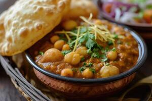 ai généré Nord Indien délices, se livrer dans le irrésistible cholé bhature. génératif ai photo