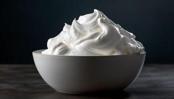 ai généré Frais fouetté crème sur une bol de fait maison yaourt dessert généré par ai photo