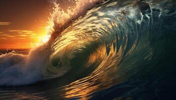 ai généré surfant le majestueux vague, une Stupéfiant aventure généré par ai photo