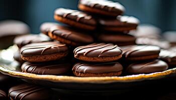 ai généré une assiette de fait maison Chocolat biscuits, une sucré indulgence généré par ai photo