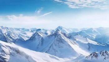 ai généré majestueux Montagne gamme, tranquille scène, haute en haut dans la nature généré par ai photo