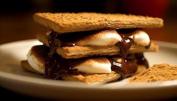 ai généré une empiler de fait maison Crêpes avec fusion Chocolat et sirop généré par ai photo