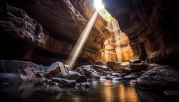 ai généré majestueux Roche formations réfléchir mystère à l'intérieur souterrain grottes généré par ai photo