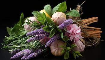 ai généré fraîcheur de la nature beauté dans une bouquet de violet fleurs généré par ai photo