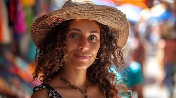 ai généré vibrant marocain marché une les femmes sens de merveille et aventure capturé dans grand angle splendeur photo