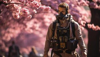 ai généré un homme, armé les forces, guerre, armée, nature, danger, Sécurité généré par ai photo