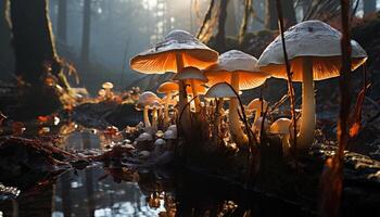 ai généré le l'automne forêt beauté dans la nature comestible champignon, toxique champignon vénéneux généré par ai photo