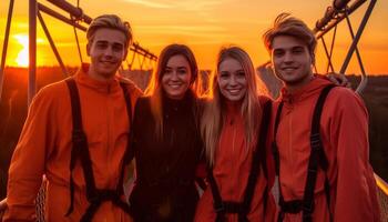 ai généré souriant Hommes en plein air, bonheur dans Jeune adulte de bonne humeur femmes généré par ai photo