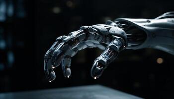 ai généré futuriste robotique bras dans une métal usine, travail avec précision généré par ai photo