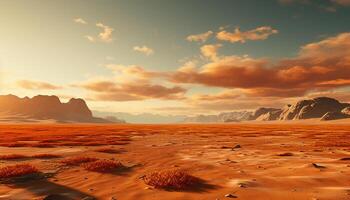 ai généré majestueux Montagne gamme, sablonneux dunes, tranquille le coucher du soleil la nature beauté généré par ai photo