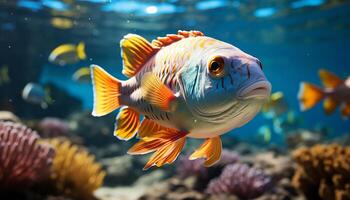 ai généré sous-marin poisson dans nature, multi coloré tropical climat, scaphandre autonome plongée généré par ai photo