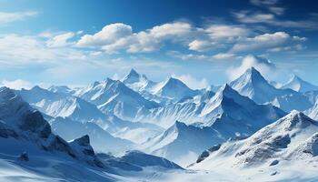 ai généré Montagne de pointe couvert dans neige, une tranquille hiver paysage généré par ai photo