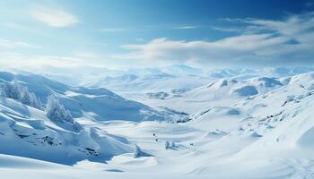 ai généré neige couvert Montagne pics créer une Stupéfiant hiver paysage généré par ai photo