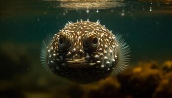 ai généré sous-marin animal nager dans tropical mer, proche en haut de coloré récif généré par ai photo