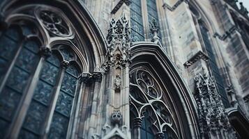 ai généré capturer le fleuri détails de une style gothique cathédrale dans complexe 24mm fermer photo