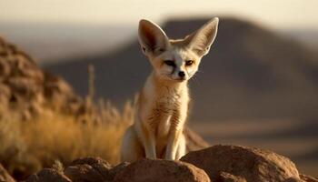 ai généré mignonne suricate séance, regarder à caméra dans africain prairie généré par ai photo