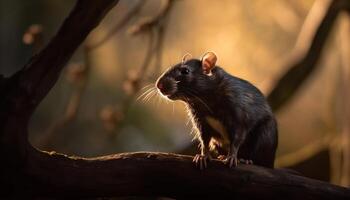 ai généré mignonne petit mammifère séance sur bifurquer, à la recherche à en plein air généré par ai photo