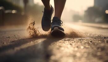 ai généré un la personne le jogging en plein air, une en bonne santé mode de vie dans mouvement généré par ai photo