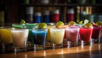 ai généré rafraîchissant des cocktails dans une ligne, coloré et vibrant, prêt à boisson généré par ai photo