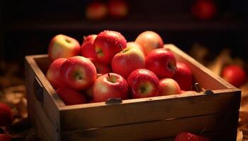 ai généré fraîcheur et abondance dans une Caisse de pommes généré par ai photo