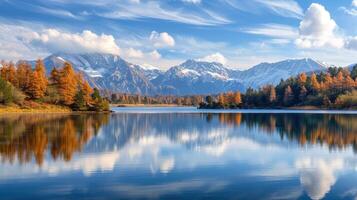 ai généré panoramique vue de le serein Montagne Lac Tahoe, où le Azur des eaux rencontrer le majestueux Montagne gamme, ai généré photo