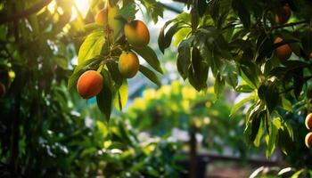 ai généré fraîcheur et croissance dans une vert été verger généré par ai photo