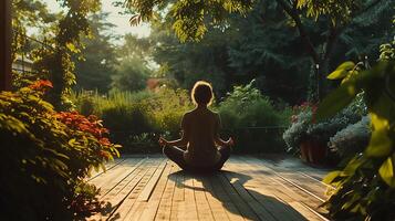 ai généré tranquille moment de méditation dans Naturel réglage embrassement interne calme et contemplation photo