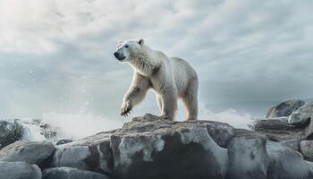 ai généré majestueux Arctique mammifère permanent sur glacé falaise généré par ai photo