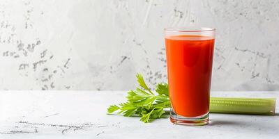ai généré une verre de tomate jus avec Frais céleri photo
