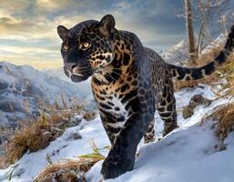 ai généré fermer de une mélanique jaguar photo