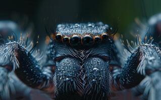 ai généré une détaillé macro la perspective sur une araignée yeux photo