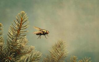 ai généré mouche domestique prise vol dans une pin aiguille Labyrinthe photo